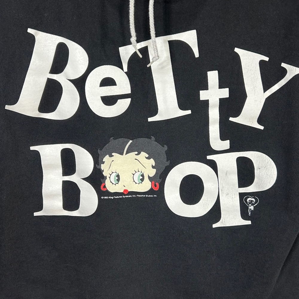 Vintage 90s Betty Boop Cliff Engle Hoodie Sweatshirt Black L/XL Cartoon 1993